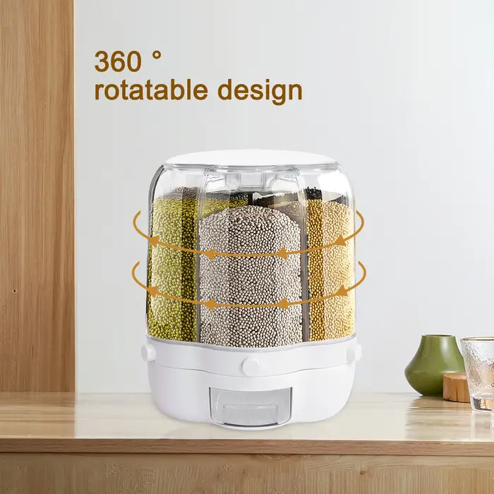 Distributeur Rotatif de Riz à 6 Grilles, Récipient de Rangement pour Grains Entiers, avec Couvercle,