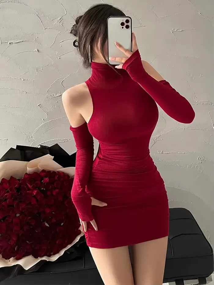 Mini robe plissée sans manches pour femmes, slim, col haut, à lacets, noire, serrée, élastique, déba