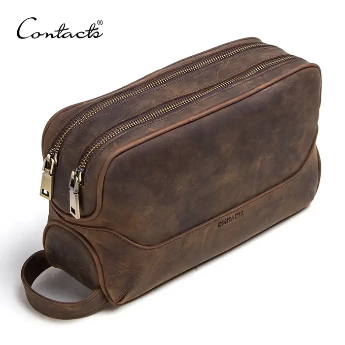 CONTACT'S-Trousse de toilette en cuir véritable pour homme, trousses de toilette vintage, trousses d