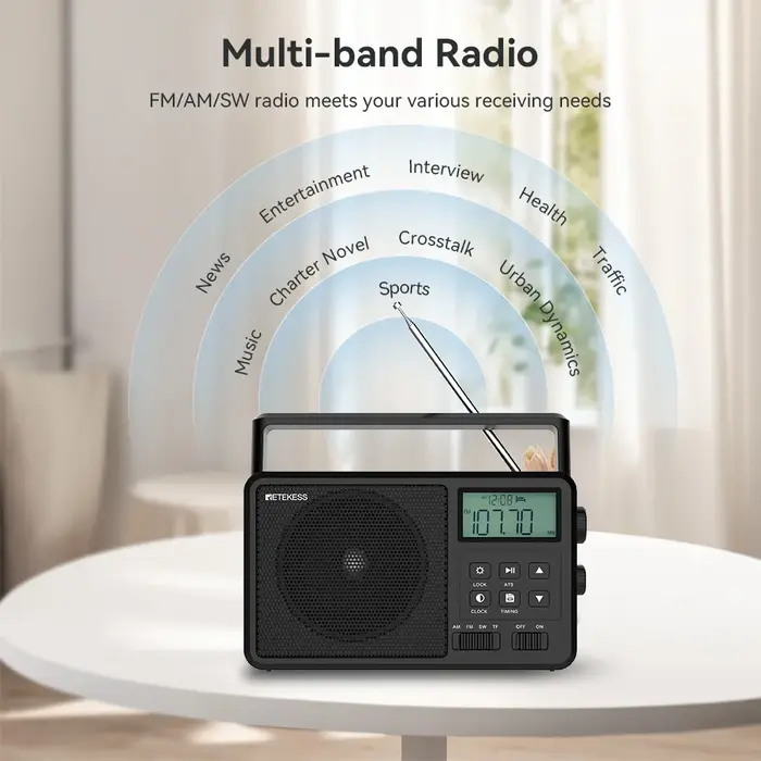 Retekess TR638 Radio numérique portable FM AM SW stéréo Bluetooth sur batterie, compatible avec écou