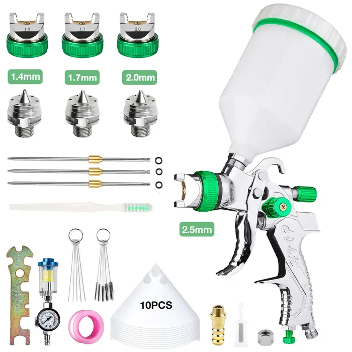 Pistolet pulvérisateur professionnel HVLP 1,4/1,7/2,0/2,5 mm 600 ml avec régulateur de pression, out
