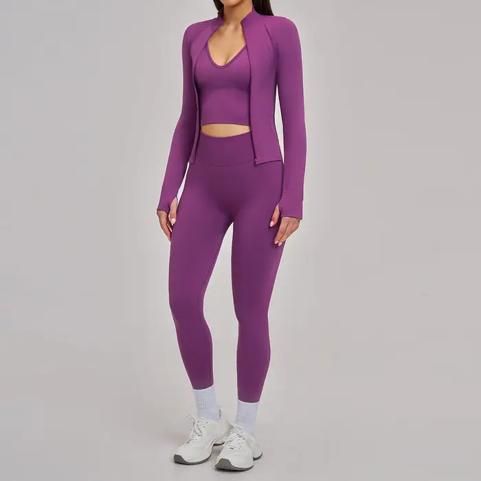 Ensemble de sport 3 pièces sans couture pour femme : survêtement de yoga, tenue de gym, course à pie