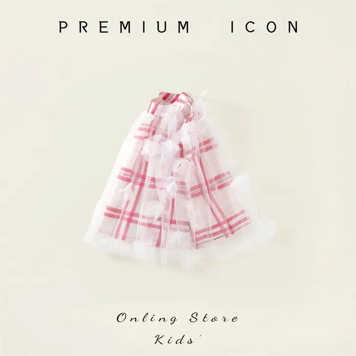 Robe à carreaux Nouveauté Été 2026, Robe-veste en maille à nœuds pour enfants de petite et moyenne t