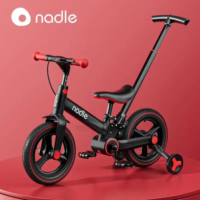 Vélo d'équilibre 4-en-1 pour enfants avec roues d'apprentissage et poignée de poussée, vélo pliable 