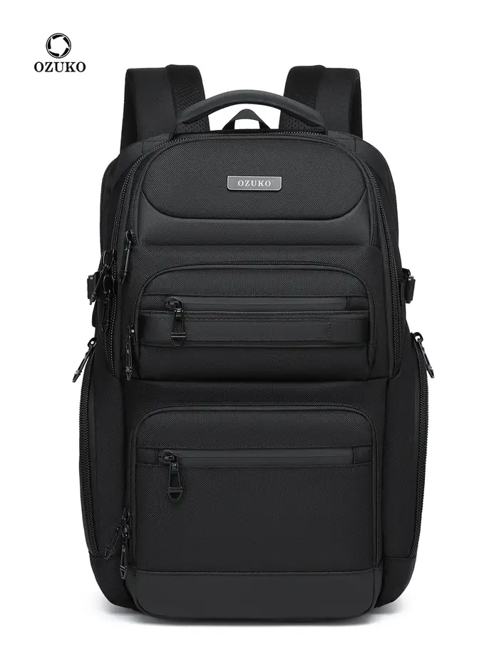 OZUKO noir gris hommes sac à dos grande capacité 15.6 pouces sacs à dos d'ordinateur portable homme 
