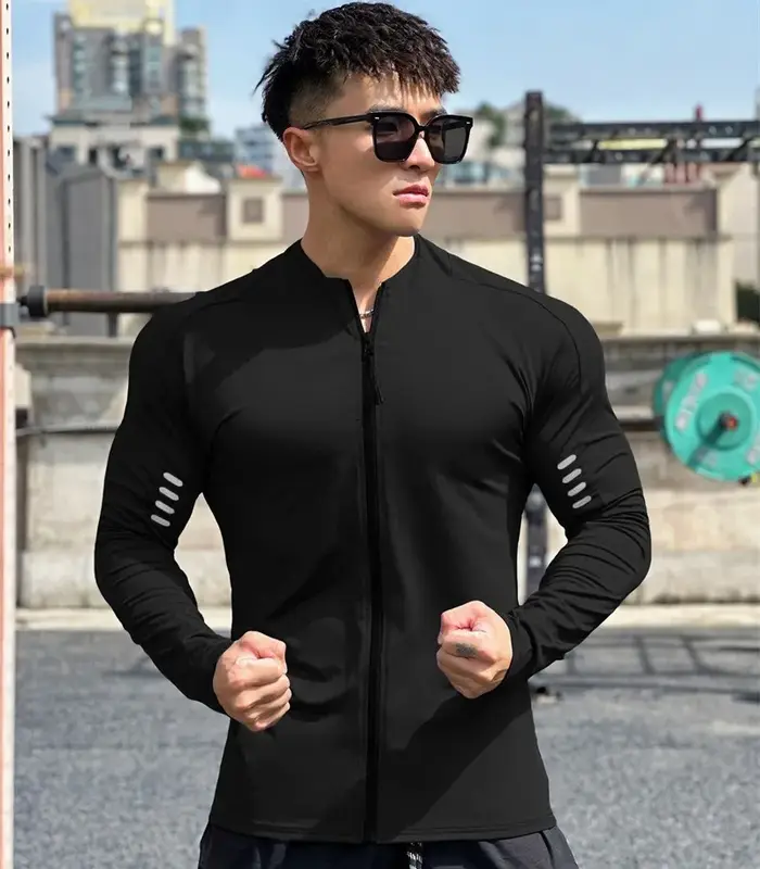 Veste de fitness à manches longues pour hommes, sweat-shirt d'entraînement de gym, manteau de joggin