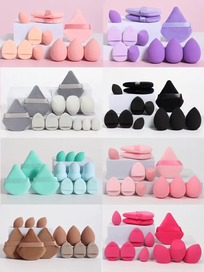 Un ensemble de 12 éponges de maquillage polyvalentes, composé de 3 bouffées de poudre libre, 3 mini 