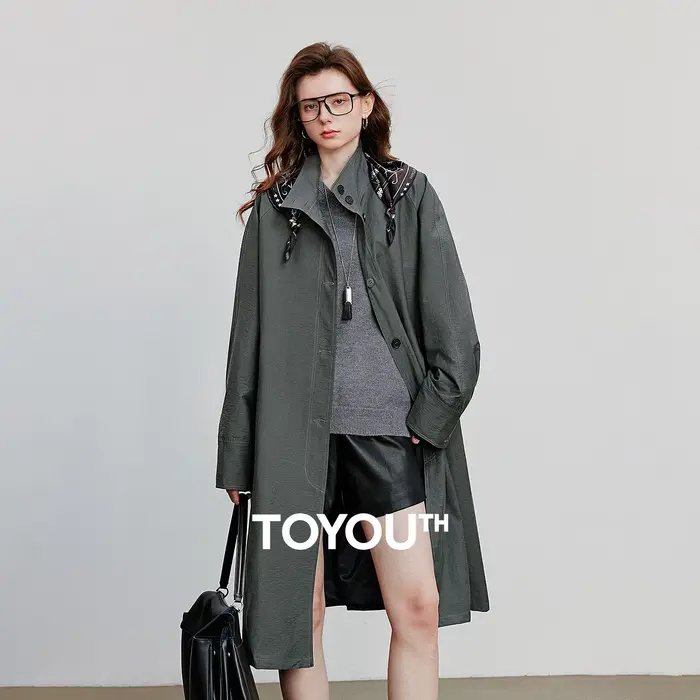 TOYOUTH femmes Trench Coat 2025 automne nouveau Style grange col montant léger mi-long coupe-vent ve