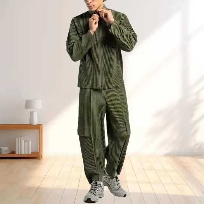 Miyake – veste plissée pour hommes, garde-robe, veste décontractée, ample, manches longues, fermetur