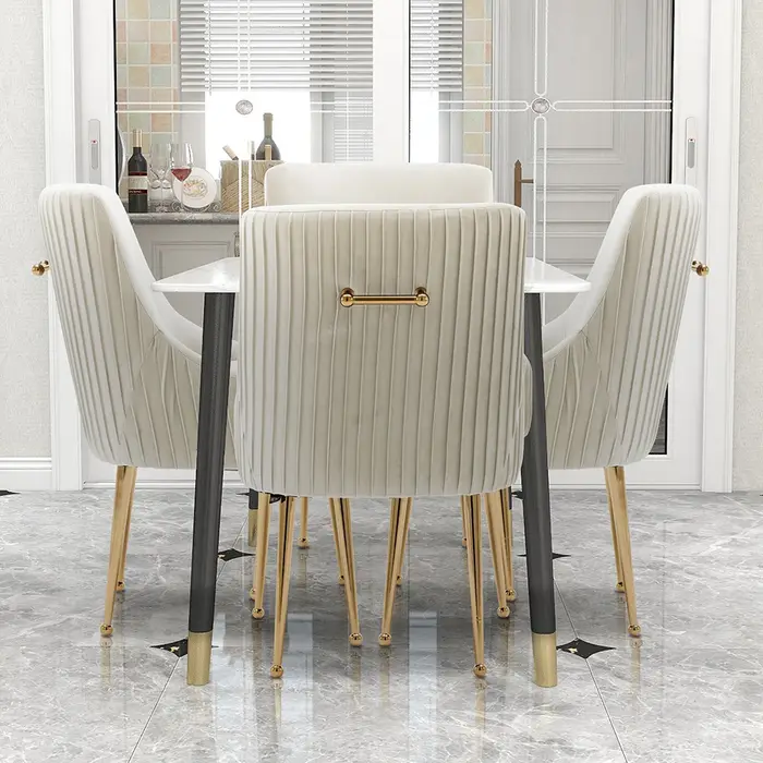 SEYNAR-Ensemble de 4 chaises de salle à manger ou de vanité en velours plissé, avec poignée arrière