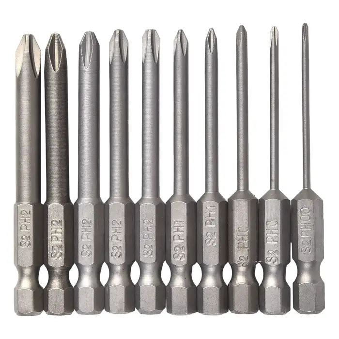 10 pièces 65mm magnétique 1/4 pouces Hex électrique tournevis cruciforme embouts PH00 PH0 PH1 PH2 ti