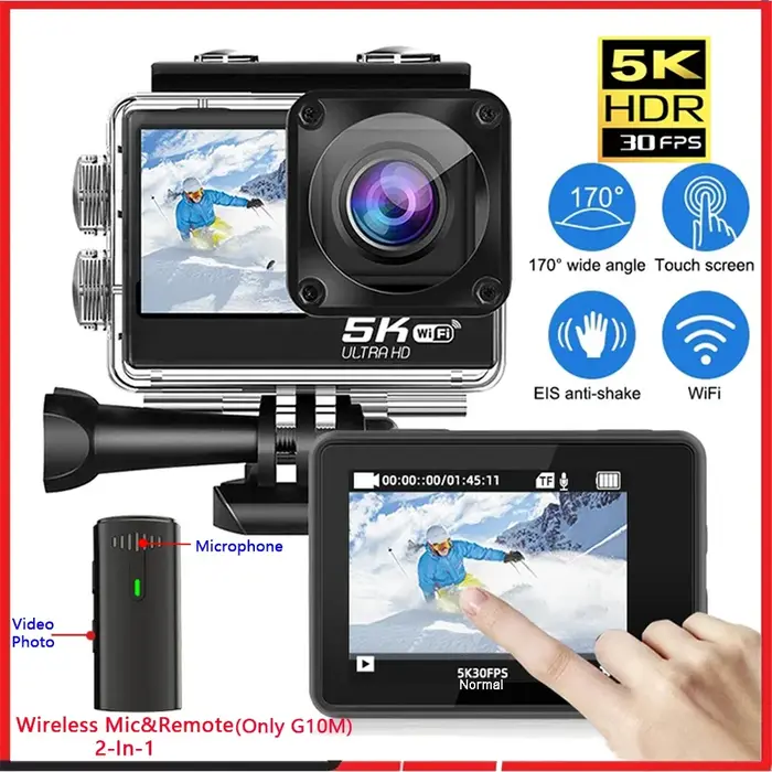 Caméra d'action 5K 4K60FPS EIS 48MP Wi-Fi double écran 170D 8X Zoom pré-enregistrement 30M caméra de