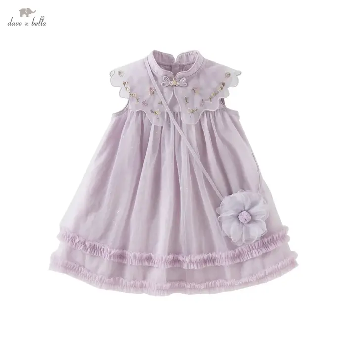 MACGirls-Robe de Princesse en Maille pour Bébé, Tenue Décontractée, à la Mode, Violet, avec Broderie