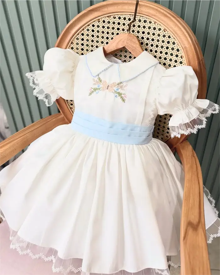 Robe d'été pour bébé fille de 0 à 12 ans, broderie blanche, robe de princesse turque Vintage pour an