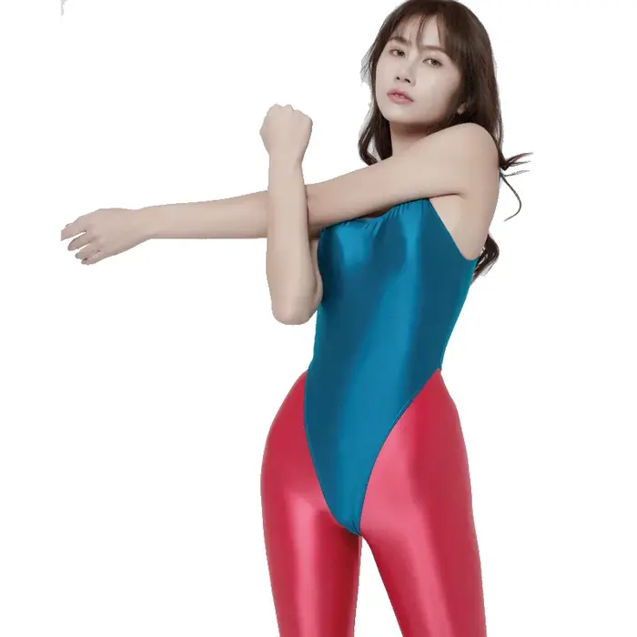 Body brillant en satin pour femmes, body sexy à fourche haute, string, moulant, soyeux, lisse, en fo