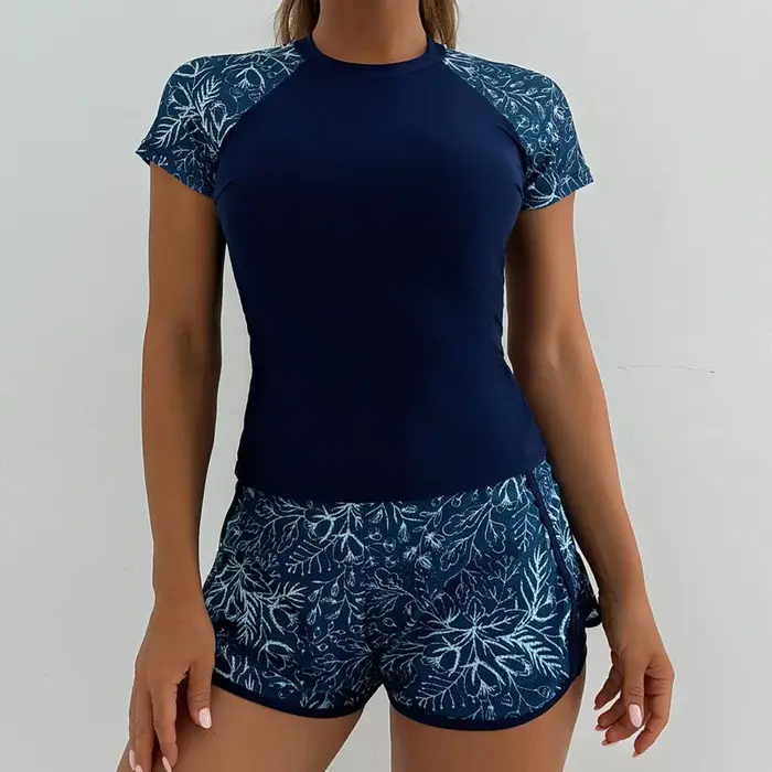 Tankini femme manches courtes 2025 - Ensemble maillot de bain surf sport piscine avec short confortable