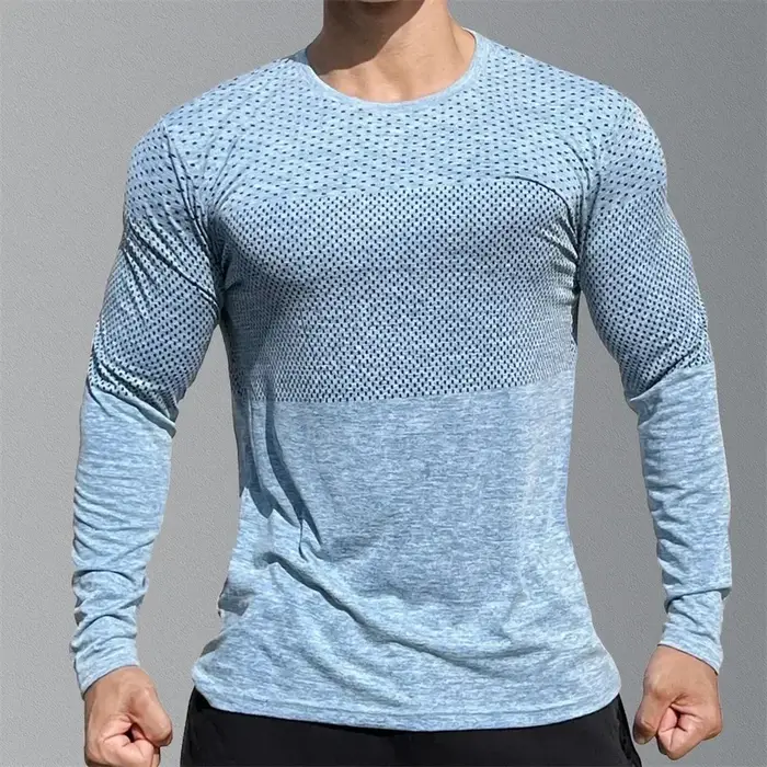 Sport pour hommes à manches longues hauts séchage rapide Fitness T-shirts musculation T-shirts de gy