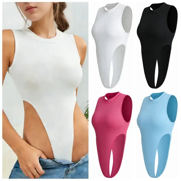Vêtements pour femmes Midriff Costume Body sans manches mince extensible débardeur barboteuses Style