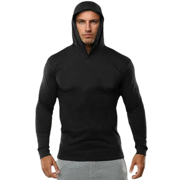 Nouveau sweat-shirt à capuche uni pour homme, manches longues, coton, fitness, musculation, coupe aj