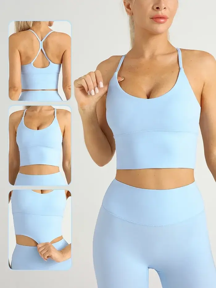 Couleur unie femmes gymnastique Yoga sensation nue Sexy dos croisé Y forme soutien-gorge de sport Fi
