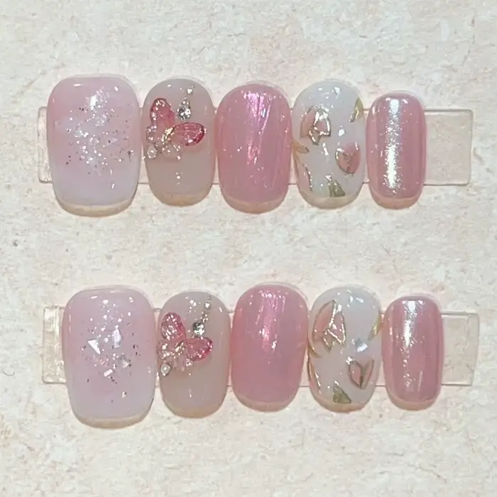 10 pièces rose à la main presse sur les ongles couverture complète ours coeur conception courte rond