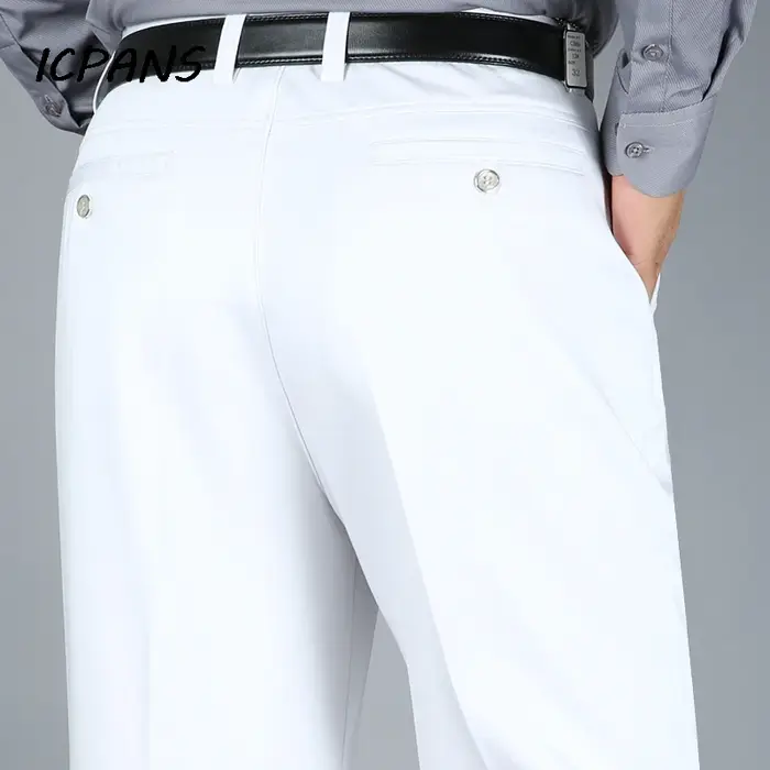 Pantalon droit taille haute pour homme, droit, plat, en coton, noir, pour bureau, grande taille 29-4
