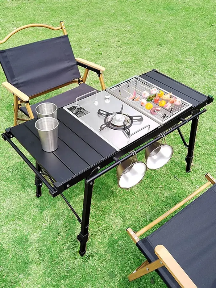 Lohascamping Camping pliant multifonctionnel IGT table ensemble complet rouleau brasero table jambe 