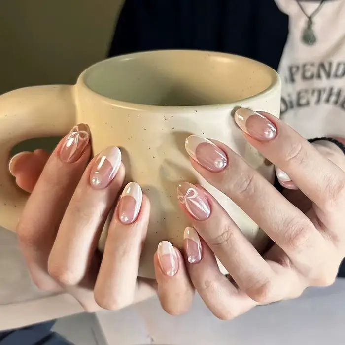 10 pièces blanc français rose coeur diamant manucure Art doux doux court ovale artificiel portant de