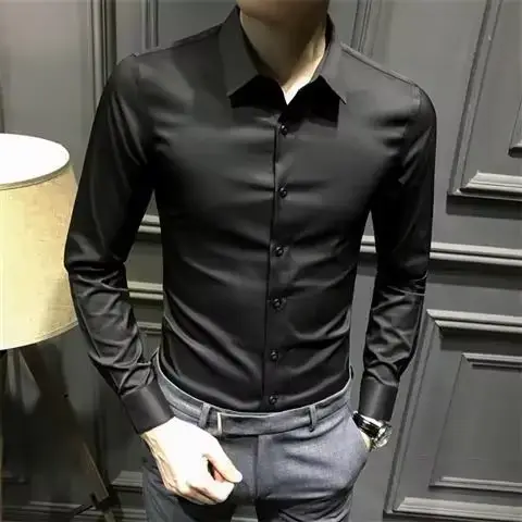 Chemise et chemisier à manches longues pour hommes, haut pour hommes d'affaires, uni avec imprimé, b