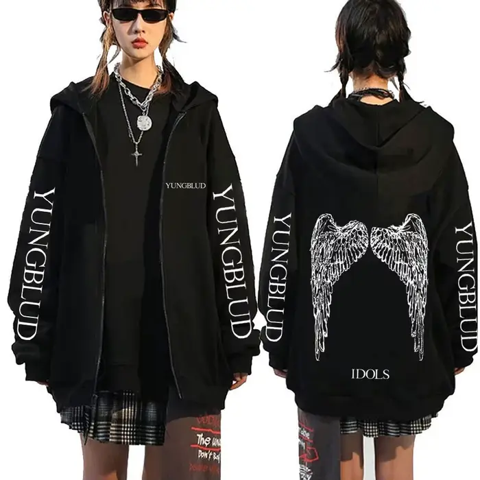 Yungblud IDOLS Wings Album Tour 2025 sweat à capuche avec fermeture éclair homme surdimensionné vest