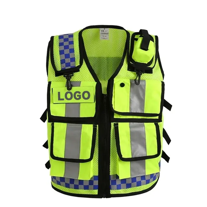 Gilet de travail en maille haute visibilité avec multipoches pour hommes et femmes sur les sites de construction et zones de circulation