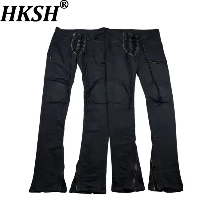 HKSH Nouvelle Collection Printemps-Automne Jean Homme Style Darkwear avec Cordon de Serrage, Sangle 