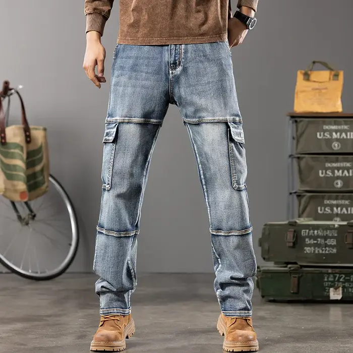 Automne nouveaux Styles en plein air hommes jambes larges jean vêtements de travail multi-poches pan