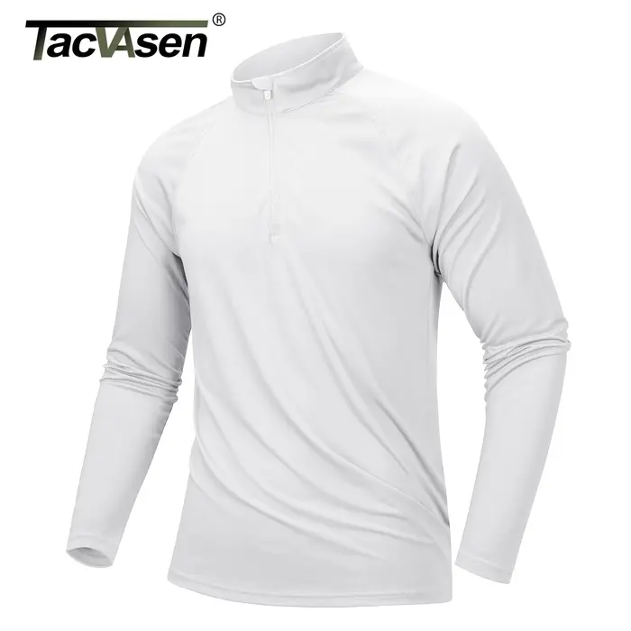 TACVASEN UPF 50 + T-shirts hommes 1/4 fermeture éclair Protection UV à manches longues T-shirts pêch