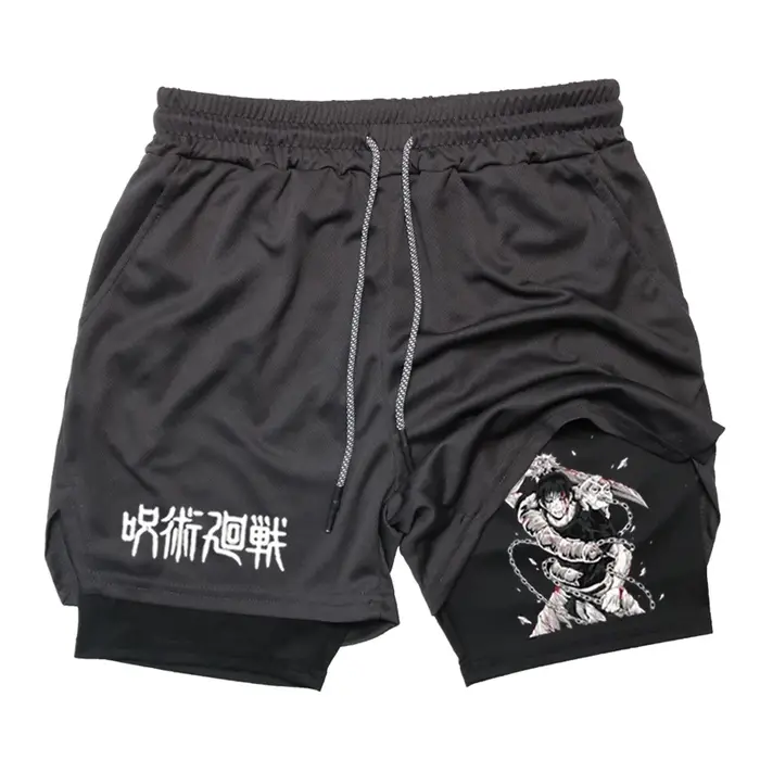 Short de Sport Anime Toji Imprimé Homme - GYM Entraînement Course Maille 2 en 1