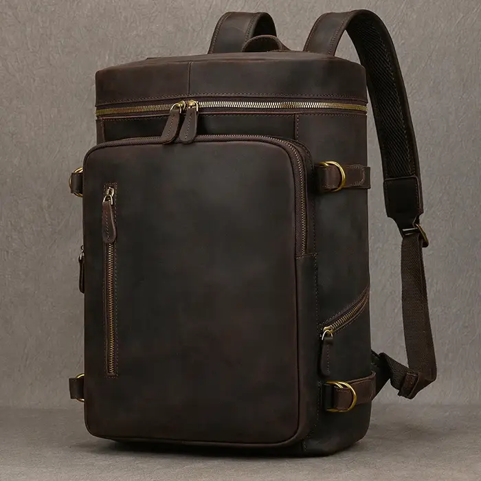 Sac à dos vintage en cuir véritable pour hommes, sac de voyage de grande capacité, sac d'école en cu