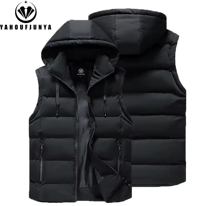 Hommes automne sans manches en plein air décontracté solide chaud gilet hommes hiver détachable à ca