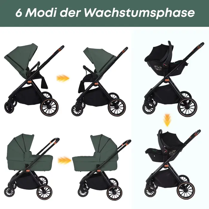 Poussette bébé 3 en 1 avec siège auto I-Size, cadre en aluminium, poussette pliable 0-26 kg, pousset