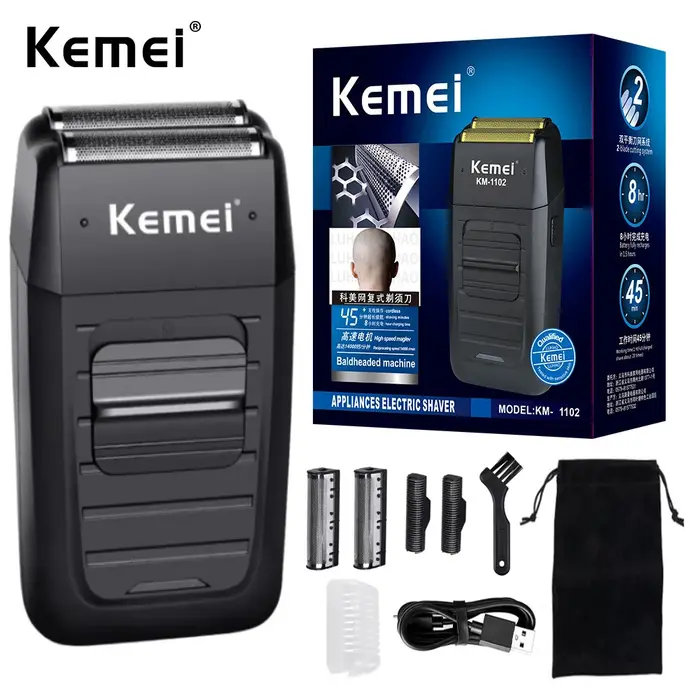 Kemei KM-1102 rasoir sans fil Rechargeable pour hommes double lame rasoir à barbe alternatif soins d
