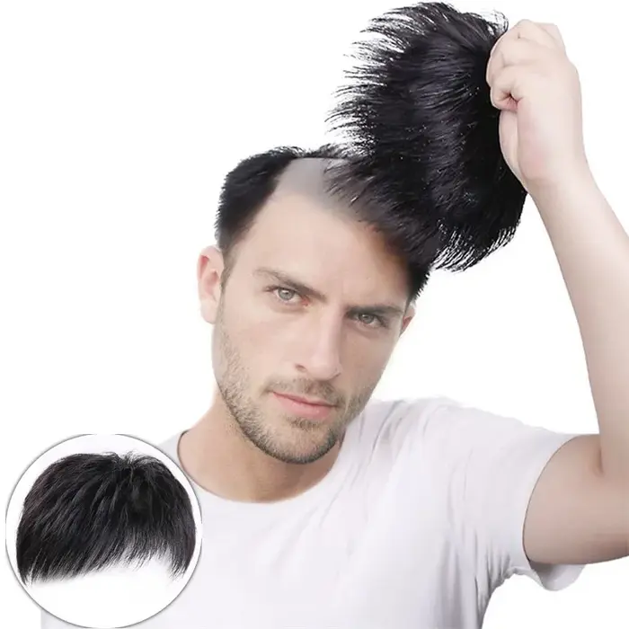 Perruque pour hommes, patch pour cheveux, couverture de calvitie du front, cheveux blancs, fibre syn