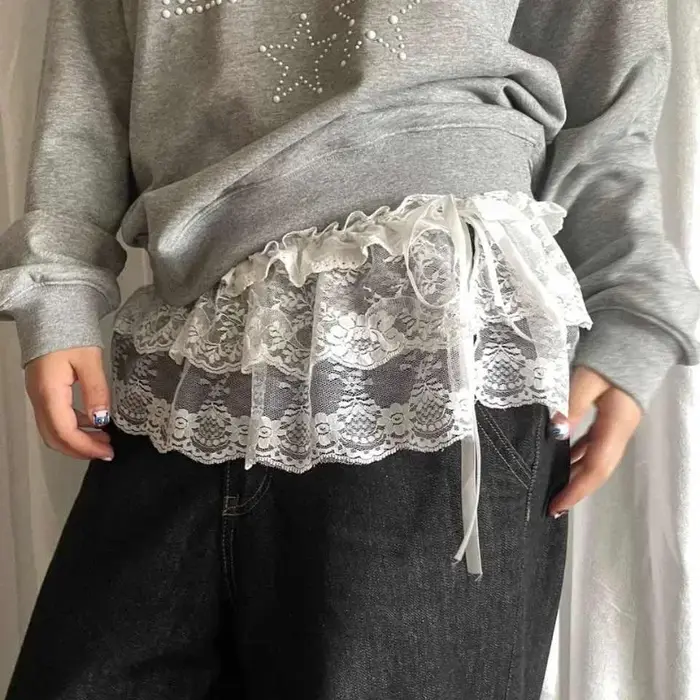 Femmes Y2K coréen dentelle Mini jupe superposée Streetwear à lacets volants Harajuku taille haute pl