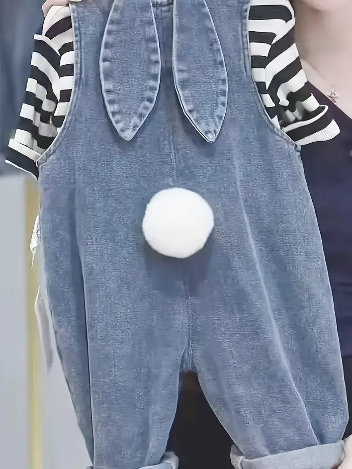 Pantalons cargo en denim pour enfants mignons avec détail d'oreille de lapin – Polyester élégant et 