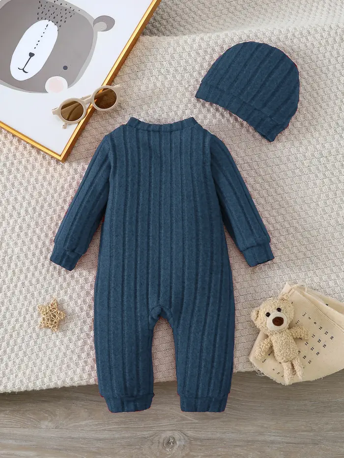 【Bébé garçon】 Combinaison rouge d'automne et d'hiver avec boutons à simple boutonnage sur le devant et insigne d'ours mi