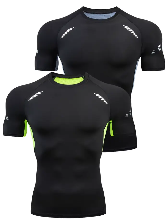 T-shirt de sport à séchage rapide pour hommes, haut de couche de base athlétique à haute élasticité,