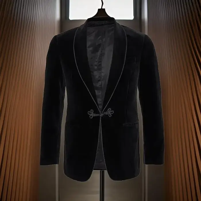 Veste de smoking en velours avec châle grenouille, ample, Vintage, Blazer de marié de mariage pour d