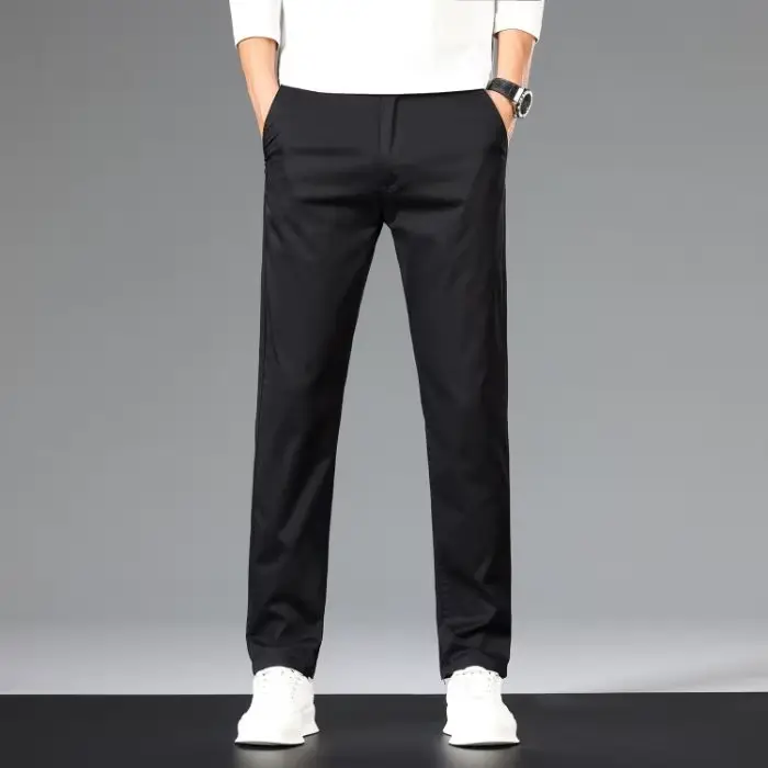 Pantalon décontracté pour homme en coton respirant (97 %) – Collection Printemps-Été – Coupe droite,