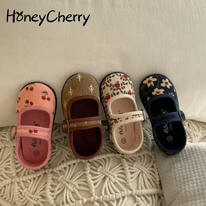 HoneyCherry – chaussures en toile de velours côtelé pour filles, chaussures d'intérieur à bouche car