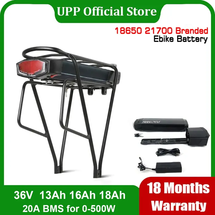 Batterie de vélo électrique 36V 17,5 ah 13AH 15H, batterie de vélo électrique pour support arrière, 