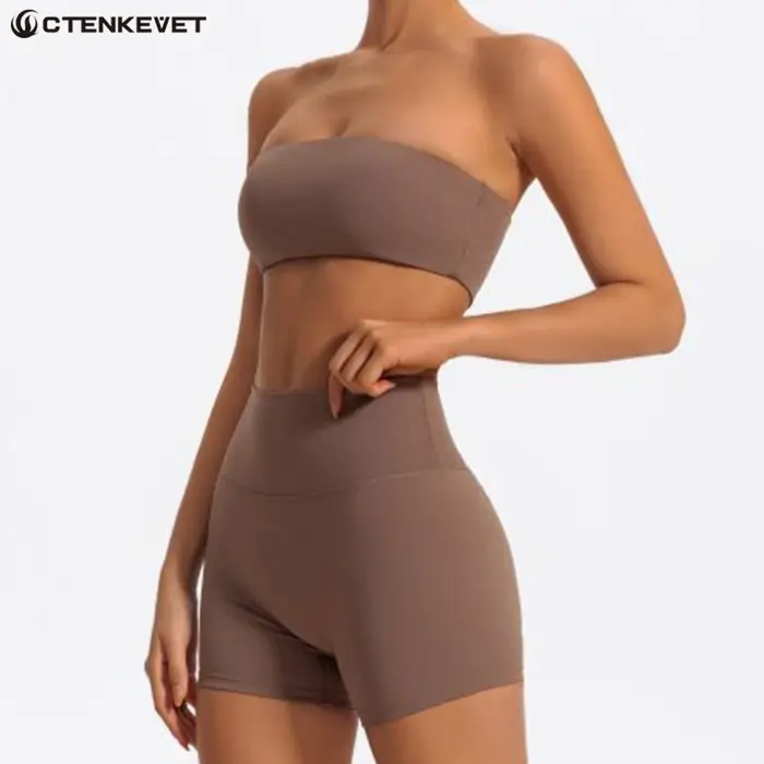 Ensemble de sport deux pièces d'été pour femme, tenue de yoga, soutien-gorge sans bretelles, crop to