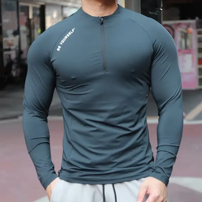 T-shirt de sport de compression à manches longues pour hommes, t-shirt de course, sweat-shirt de jog